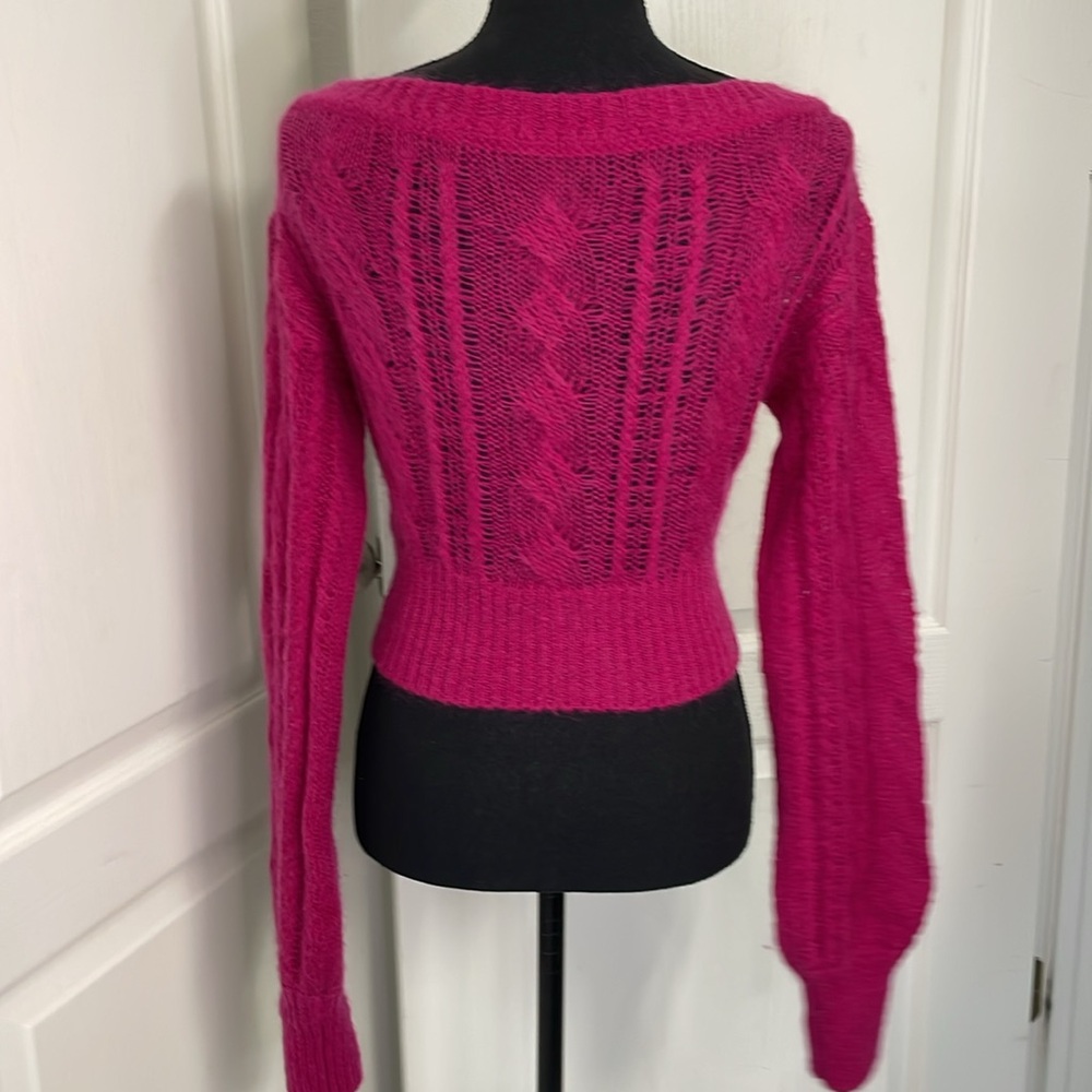 Nana Jacqueline Eva cardigan off shoulders berry color size M mohair pin up - Picture 8 of 10